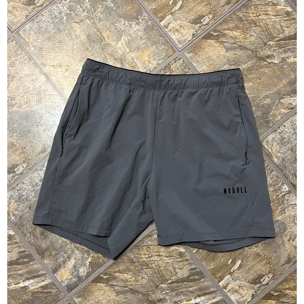 NOBULL Training Shorts Mens Large Grey 5.5 Inch Inseam Zipper Pockets